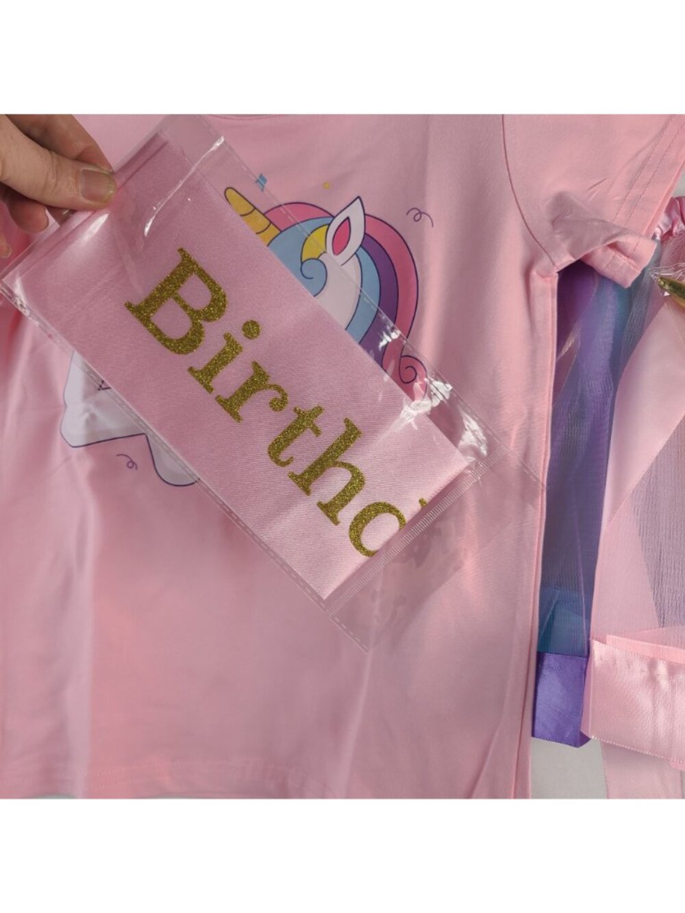 Unicorn 4th Birthday Outfit Set Pink Shirt Tutu Birthday Sash & Unicorn Headband - Picture 3 of 10
